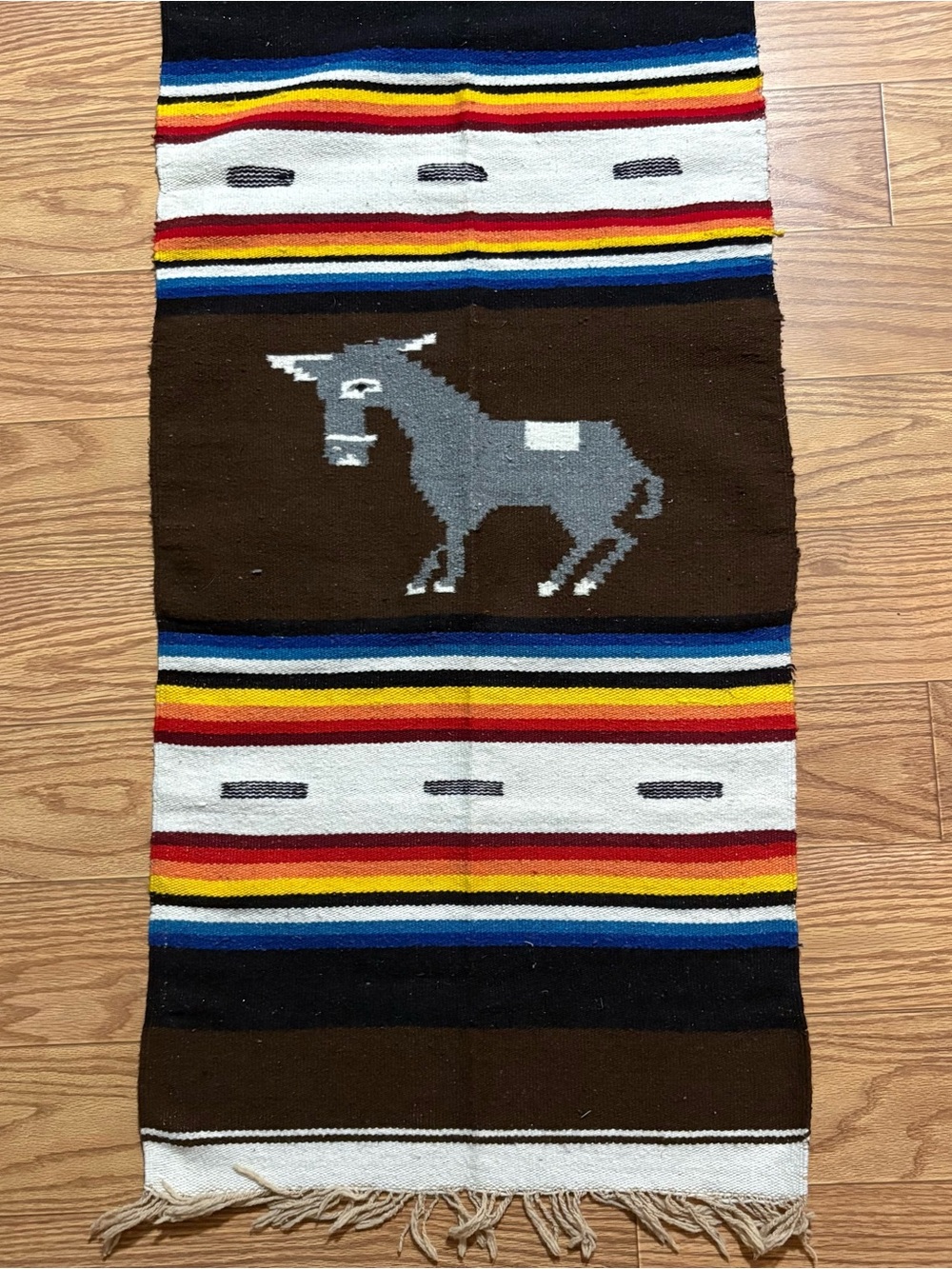 Vintage Mexican Handmade Wool Knit Woven Table Runner Rug Wall Decor Mexico